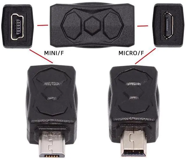 Alt view image 3 of 7 - Vszerda Micro USB 2.0 to Mini USB 5Pin Male to Female Extension Adapter, Support Charging and Data Sync, Black, Pack of 3pcs