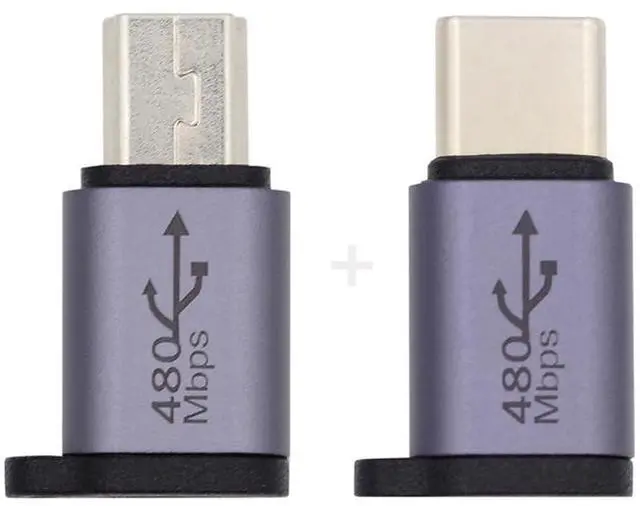 Main image of Vszerda Mini USB Type-C USB-C Male to Micro USB2.0 Female Power Data Adapter 480Mbps with Chain Holes 2pcs/lot