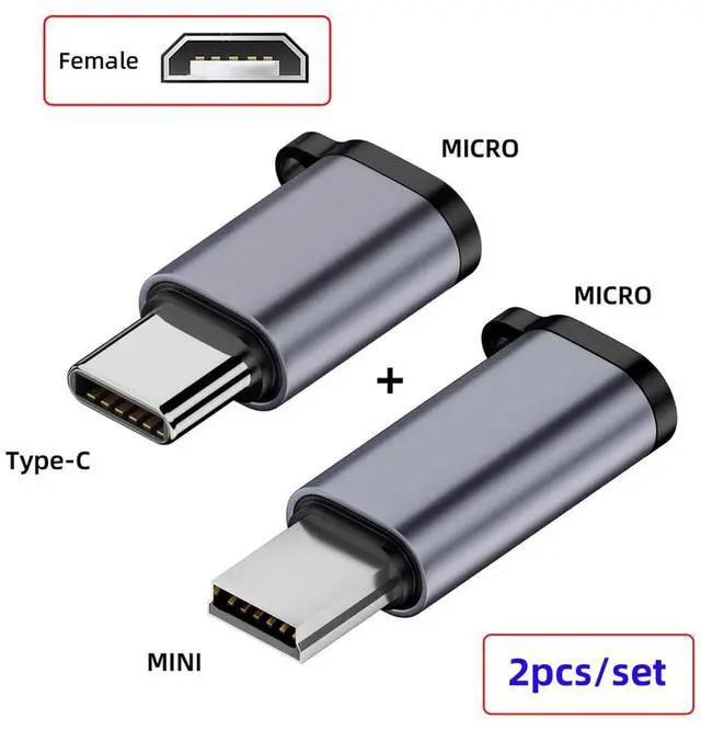 Alt view image 2 of 7 - Vszerda Mini USB Type-C USB-C Male to Micro USB2.0 Female Power Data Adapter 480Mbps with Chain Holes 2pcs/lot
