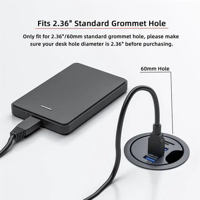 Alt view image 4 of 7 - Vszerda USB 3.0 Hub Splitter, SD TF 3 Port USB Multiport Expander 60mm Desk Grommet Dock Station Micro-SD Card Reader for PC Desk Desktop