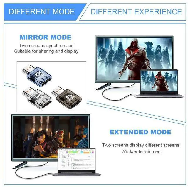 Alt view image 4 of 7 - Vszerda 3pcs/lot HDMI Male to HDMI 2.1 Female UHD Extension Adapter Extender with Smart LED Light Support 8K 60hz HDTV