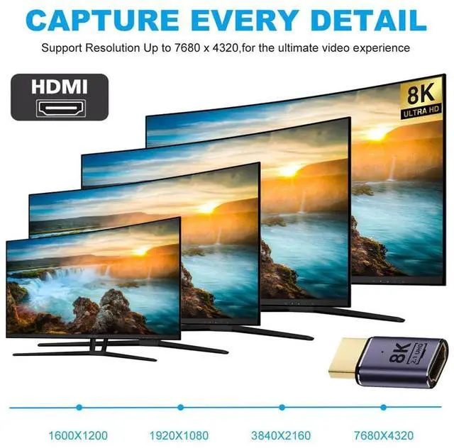 Alt view image 6 of 7 - Vszerda 8K HDMI Male to HDMI 2.1 Female UHD Extension Gold Converter Adapter Support 8K 60hz HDTV