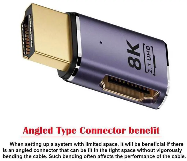 Alt view image 3 of 7 - Vszerda HDMI 8K Male to HDMI 2.1 Female Flat Horizontal 90 Degree Left Angled UHD Extension Adapter Support 8K 60hz HDTV