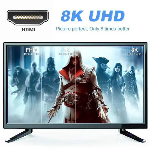 Alt view image 6 of 7 - Vszerda HDMI 8K Male to HDMI 2.1 Male UHD Extension Gold Converter Adapter Support 8K 60hz HDTV