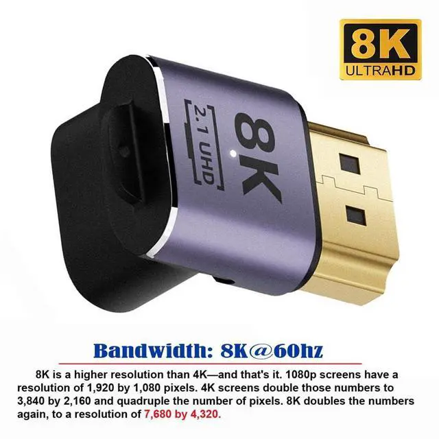 Alt view image 5 of 7 - Vszerda HDMI 8K Male to HDMI 2.1 Female Vertical 90 Degree Up Angled UHD Extension Adapter Support 8K 60hz HDTV