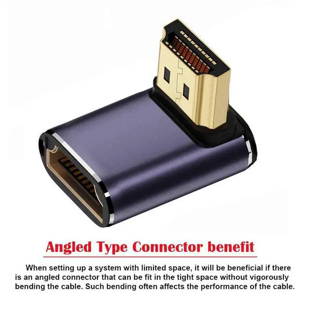 Alt view image 4 of 7 - Vszerda HDMI 8K Male to HDMI 2.1 Female Vertical 90 Degree Down Angled Low Profile UHD Extension Adapter Support 8K 60hz HDTV