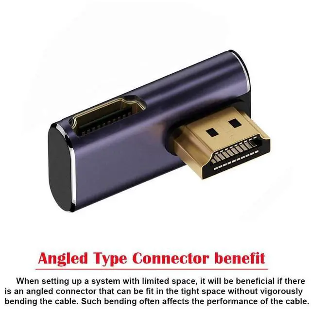 Alt view image 4 of 7 - Vszerda HDMI 8K Male to HDMI 2.1 Female Vertical 90 Degree Left Down Angled Low Profile UHD Extension Adapter Support 8K 60hz HDTV