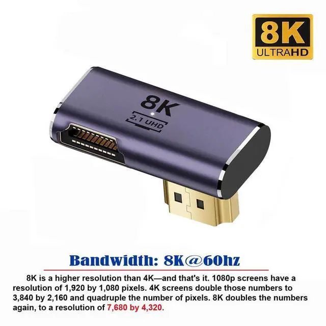 Alt view image 5 of 7 - Vszerda HDMI 8K Male to HDMI 2.1 Female Vertical 90 Degree Left Down Angled Low Profile UHD Extension Adapter Support 8K 60hz HDTV