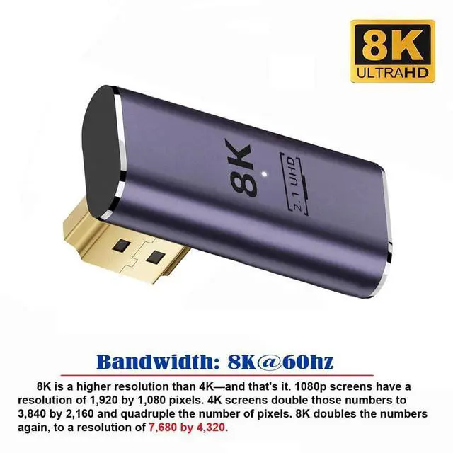 Alt view image 5 of 7 - Vszerda HDMI 8K Male to HDMI 2.1 Female Vertical 90 Degree Right Angled Low Profile UHD Extension Adapter Support 8K 60hz HDTV