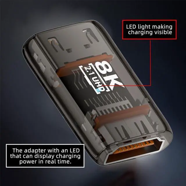 Alt view image 2 of 6 - Vszerda HDMI Female to HDMI 2.1 Female Adapter UHD 8K 60hz HDTV Converter Extender Transparent with Smart LED Light for Monitor TV Projector