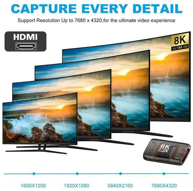 Alt view image 5 of 6 - Vszerda HDMI Female to HDMI 2.1 Female Adapter UHD 8K 60hz HDTV Converter Extender Transparent with Smart LED Light for Monitor TV Projector