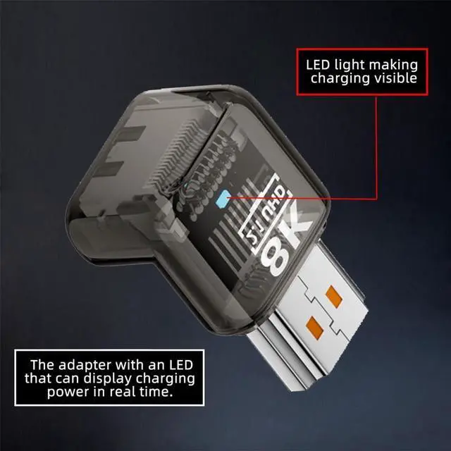 Alt view image 3 of 7 - Vszerda 90 Degree Up Angled HDMI Male to HDMI 2.1 Female Adapter UHD 8K 60hz HDTV Extender Transparent with Smart LED Light for Monitor TV Projector