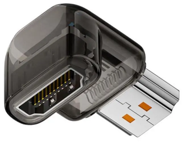 Main image of Vszerda 90 Degree Down Angled HDMI Male to HDMI 2.1 Female Adapter UHD 8K 60hz HDTV Extender Transparent with Smart LED Light for Monitor TV Projector