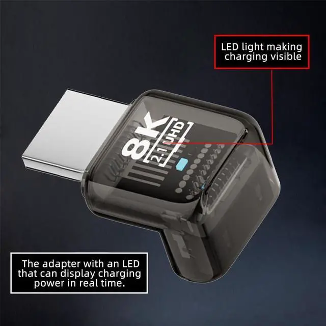 Alt view image 3 of 7 - Vszerda 90 Degree Down Angled HDMI Male to HDMI 2.1 Female Adapter UHD 8K 60hz HDTV Extender Transparent with Smart LED Light for Monitor TV Projector