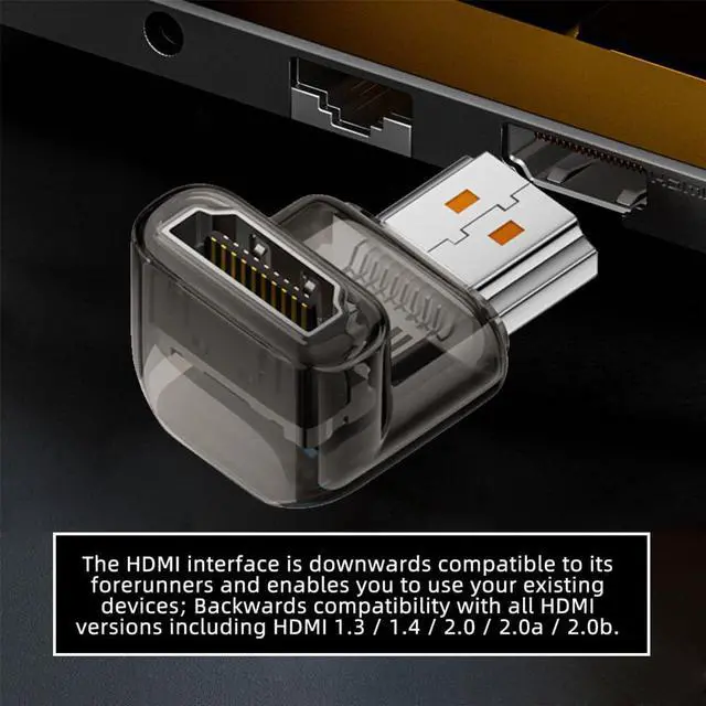 Alt view image 4 of 7 - Vszerda 90 Degree Down Angled HDMI Male to HDMI 2.1 Female Adapter UHD 8K 60hz HDTV Extender Transparent with Smart LED Light for Monitor TV Projector