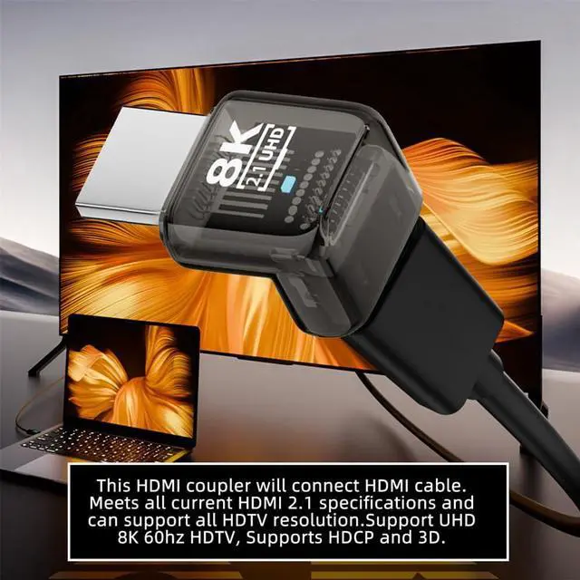 Alt view image 5 of 7 - Vszerda 90 Degree Down Angled HDMI Male to HDMI 2.1 Female Adapter UHD 8K 60hz HDTV Extender Transparent with Smart LED Light for Monitor TV Projector