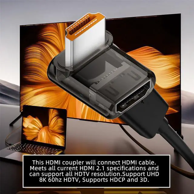 Alt view image 2 of 7 - Vszerda 90 Degree Up Angled Low Profile HDMI Male to HDMI 2.1 Female Adapter UHD 8K 60hz HDTV Extender Transparent with Smart LED Light for Monitor TV Projector