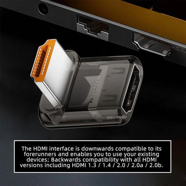 Alt view image 3 of 7 - Vszerda 90 Degree Up Angled Low Profile HDMI Male to HDMI 2.1 Female Adapter UHD 8K 60hz HDTV Extender Transparent with Smart LED Light for Monitor TV Projector