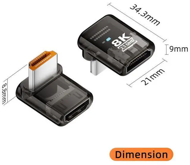 Alt view image 5 of 7 - Vszerda 90 Degree Up Angled Low Profile HDMI Male to HDMI 2.1 Female Adapter UHD 8K 60hz HDTV Extender Transparent with Smart LED Light for Monitor TV Projector