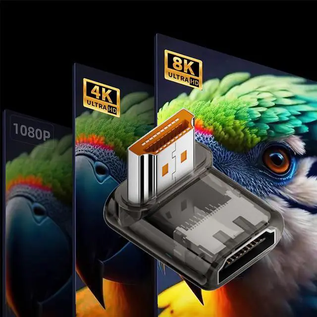 Alt view image 3 of 7 - Vszerda 90 Degree Down Angled Low Profile HDMI Male to HDMI 2.1 Female Adapter UHD 8K 60hz HDTV Extender Transparent with Smart LED Light for Monitor TV Projector