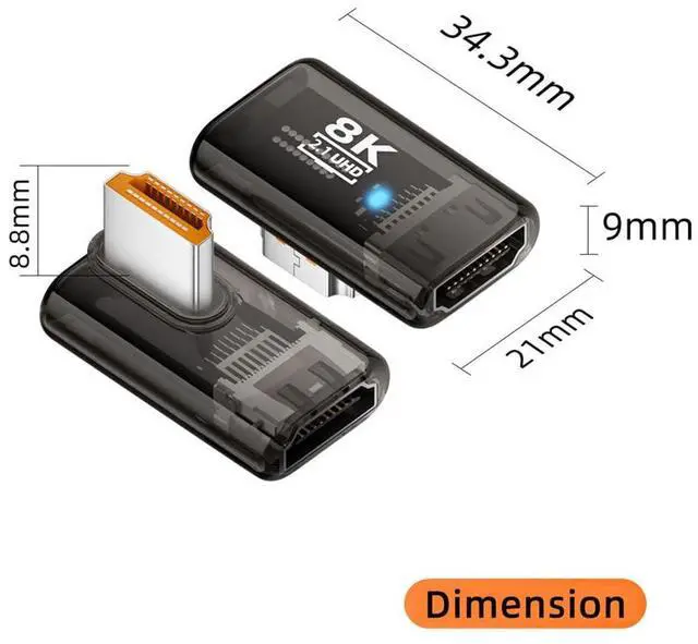 Alt view image 6 of 7 - Vszerda 90 Degree Right Angled Low Profile HDMI Male to HDMI 2.1 Female Adapter UHD 8K 60hz HDTV Extender Transparent with Smart LED Light for Monitor TV Projector