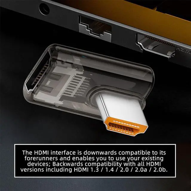 Alt view image 5 of 7 - Vszerda 90 Degree Right Angled Low Profile HDMI Male to HDMI 2.1 Female Adapter UHD 8K 60hz HDTV Extender Transparent with Smart LED Light for Monitor TV Projector