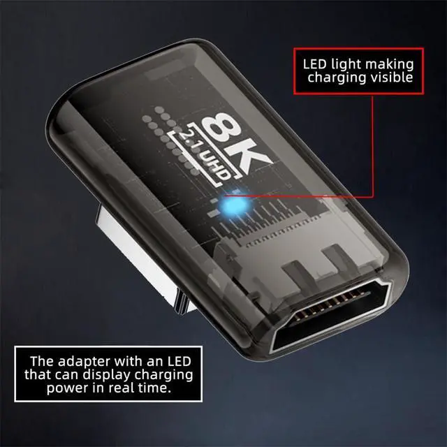 Alt view image 3 of 7 - Vszerda 90 Degree Left Angled Low Profile HDMI Male to HDMI 2.1 Female Adapter UHD 8K 60hz HDTV Extender Transparent with Smart LED Light for Monitor TV Projector