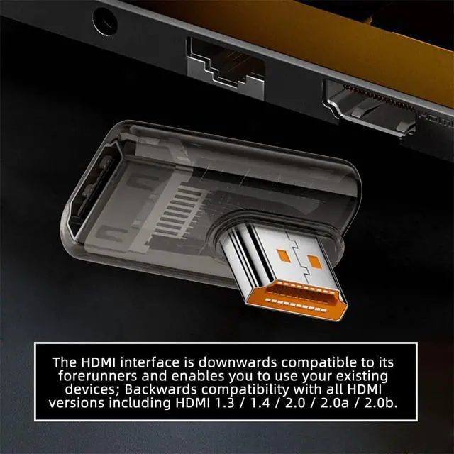 Alt view image 4 of 7 - Vszerda 90 Degree Left Angled Low Profile HDMI Male to HDMI 2.1 Female Adapter UHD 8K 60hz HDTV Extender Transparent with Smart LED Light for Monitor TV Projector