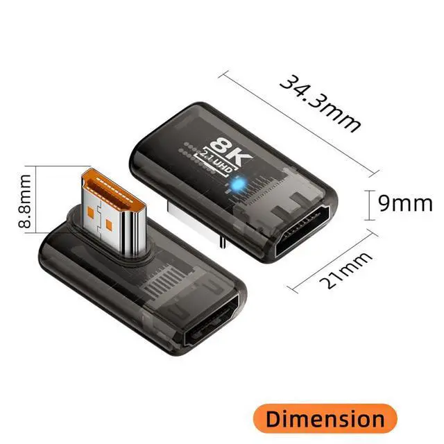 Alt view image 7 of 7 - Vszerda 90 Degree Left Angled Low Profile HDMI Male to HDMI 2.1 Female Adapter UHD 8K 60hz HDTV Extender Transparent with Smart LED Light for Monitor TV Projector