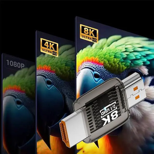 Alt view image 4 of 7 - Vszerda HDMI Male to HDMI 2.1 Male Adapter UHD 8K 60hz HDTV Extender Transparent with Smart LED Light for Monitor TV Projector