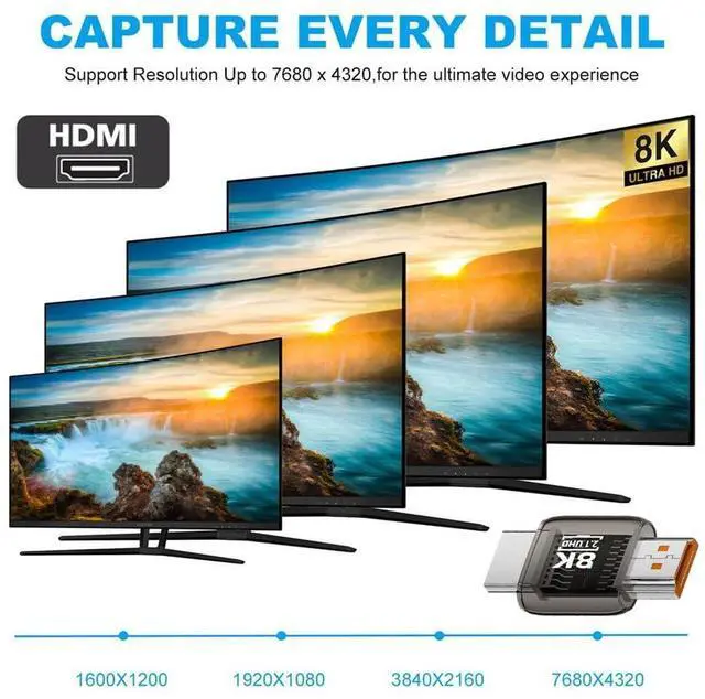 Alt view image 7 of 7 - Vszerda HDMI Male to HDMI 2.1 Male Adapter UHD 8K 60hz HDTV Extender Transparent with Smart LED Light for Monitor TV Projector