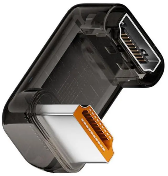 Main image of Vszerda 360 Degree Down Angled Opposite U Shape Back HDMI Male to HDMI 2.1 Female Adapter UHD 8K 60hz HDTV Extender Transparent with Smart LED Light for Monitor