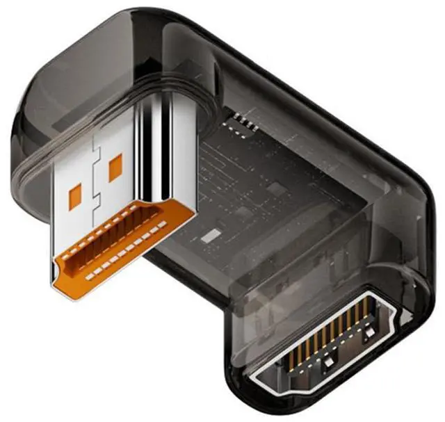 Main image of Vszerda 360 Degree Up Angled Opposite U Shape Back HDMI Male to HDMI 2.1 Female Adapter UHD 8K 60hz HDTV Extender Transparent with Smart LED Light for Monitor