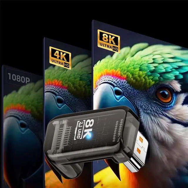 Alt view image 2 of 7 - Vszerda 360 Degree Up Angled Opposite U Shape Back HDMI Male to HDMI 2.1 Female Adapter UHD 8K 60hz HDTV Extender Transparent with Smart LED Light for Monitor