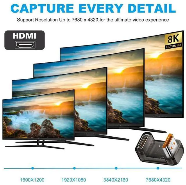 Alt view image 5 of 7 - Vszerda 360 Degree Up Angled Opposite U Shape Back HDMI Male to HDMI 2.1 Female Adapter UHD 8K 60hz HDTV Extender Transparent with Smart LED Light for Monitor