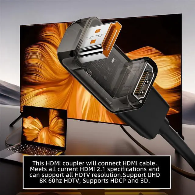 Alt view image 6 of 7 - Vszerda 360 Degree Up Angled Opposite U Shape Back HDMI Male to HDMI 2.1 Female Adapter UHD 8K 60hz HDTV Extender Transparent with Smart LED Light for Monitor