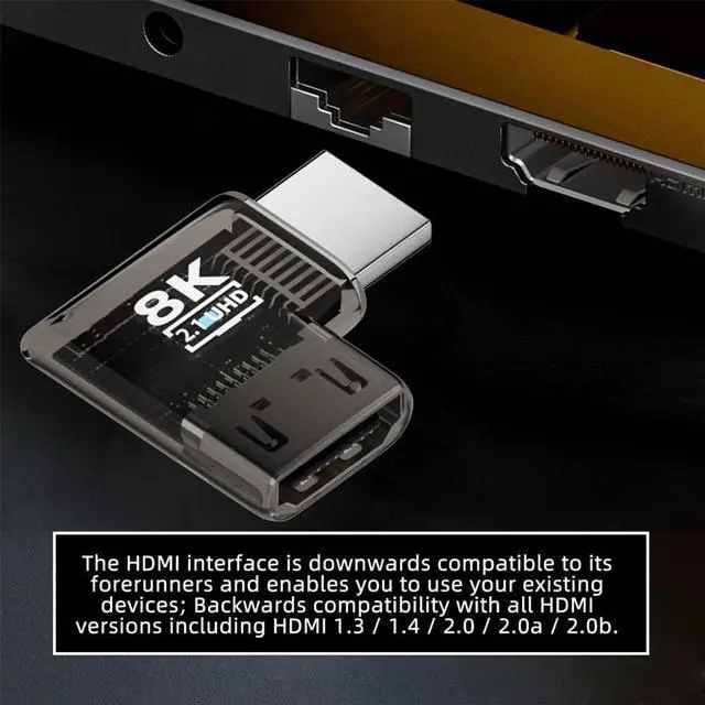 Alt view image 7 of 7 - Vszerda 90 Degree Right Angled Horizontal HDMI Male to HDMI 2.1 Female Adapter UHD 8K 60hz HDTV Extender Transparent with Smart LED Light for Monitor