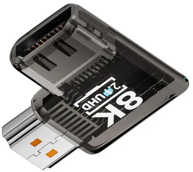 Main image of Vszerda 90 Degree Left Angled Horizontal HDMI Male to HDMI 2.1 Female Adapter UHD 8K 60hz HDTV Extender Transparent with Smart LED Light for Monitor