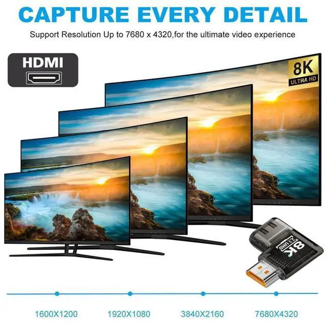 Alt view image 5 of 7 - Vszerda 90 Degree Left Angled Horizontal HDMI Male to HDMI 2.1 Female Adapter UHD 8K 60hz HDTV Extender Transparent with Smart LED Light for Monitor