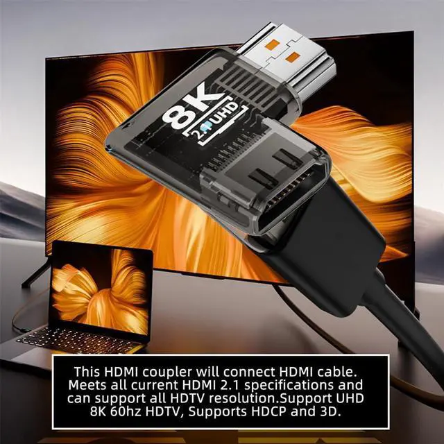 Alt view image 6 of 7 - Vszerda 90 Degree Left Angled Horizontal HDMI Male to HDMI 2.1 Female Adapter UHD 8K 60hz HDTV Extender Transparent with Smart LED Light for Monitor