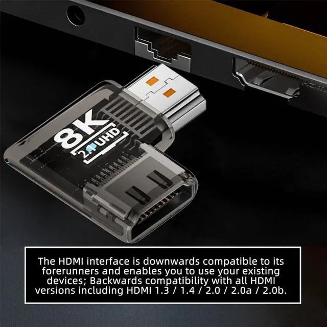 Alt view image 7 of 7 - Vszerda 90 Degree Left Angled Horizontal HDMI Male to HDMI 2.1 Female Adapter UHD 8K 60hz HDTV Extender Transparent with Smart LED Light for Monitor