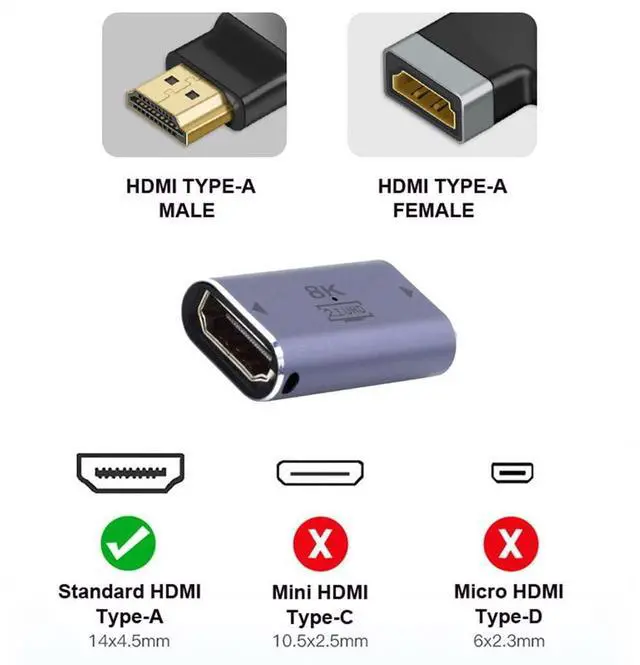 Alt view image 3 of 7 - Vszerda HDMI 2.1 Female to HDMI Female UHD Extension Gold Converter Adapter Support 8K 60hz HDTV