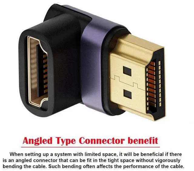 Alt view image 4 of 7 - Vszerda HDMI 8K Male to HDMI 2.1 Female Vertical 90 Degree Down Angled UHD Extension Adapter Support 8K 60hz HDTV