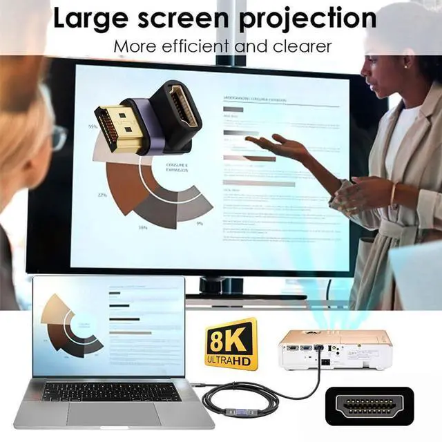 Alt view image 6 of 7 - Vszerda HDMI 8K Male to HDMI 2.1 Female Vertical 90 Degree Down Angled UHD Extension Adapter Support 8K 60hz HDTV