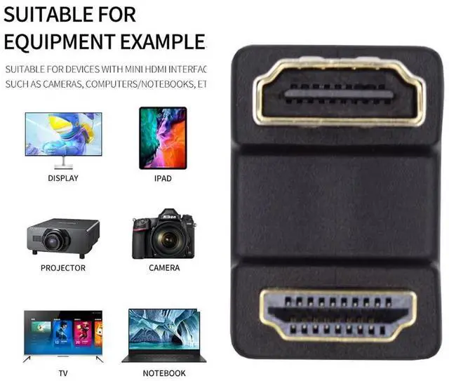 Alt view image 4 of 7 - Vszerda 4K Standard HDMI 1.4 Converter, Port Savers Up 360 Degree Opposite U Shape Back Angled Male Type-A to HDMI Female Extension Adapter