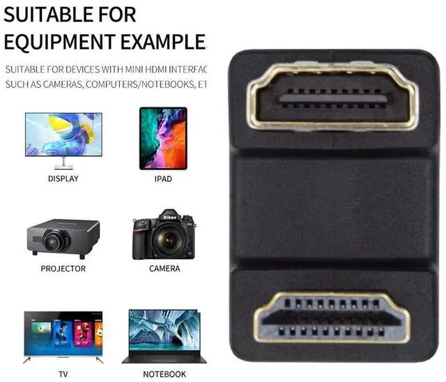 Alt view image 4 of 7 - Vszerda 4K Standard HDMI 1.4 Male Type-A to HDMI Female Converter, Port Savers Down 360 Degree Opposite U Shape Back Angled Extension Adapter