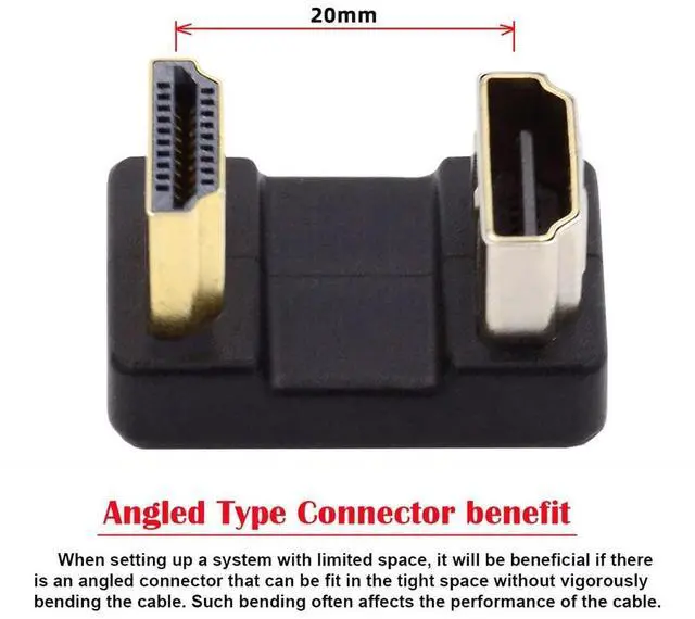 Alt view image 3 of 7 - Vszerda 4K Standard HDMI 1.4 Male Type-A to HDMI Female Converter, Port Savers Down 360 Degree Opposite U Shape Back Angled Extension Adapter