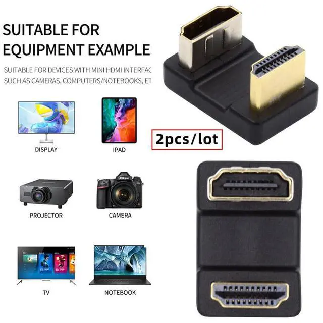 Alt view image 5 of 7 - Vszerda 2pcs/lot HDMI 1.4 Male Type-A to HDMI Female Up & Down Port Saver 360 Degree Opposite U Shape Back Angled Extension Adapter Coupler Connector