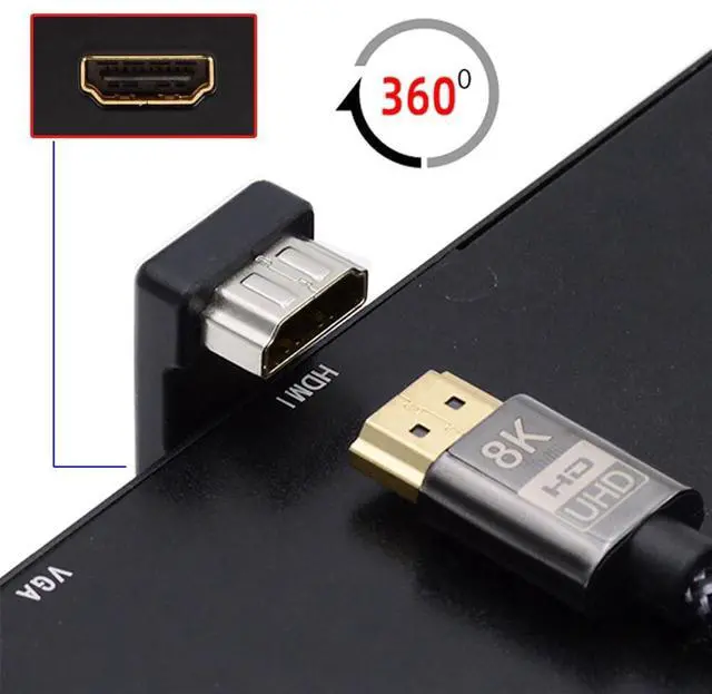 Alt view image 7 of 7 - Vszerda 2pcs/lot HDMI 1.4 Male Type-A to HDMI Female Up & Down Port Saver 360 Degree Opposite U Shape Back Angled Extension Adapter Coupler Connector