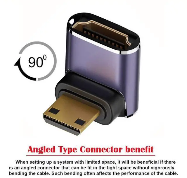 Alt view image 3 of 7 - Vszerda 8K 60hz HDTV Mini HDMI 90 Degree Extender Gold Converter, Up Angled Mini HDMI Male to Female HDMI 2.1 UHD Extension Adapter